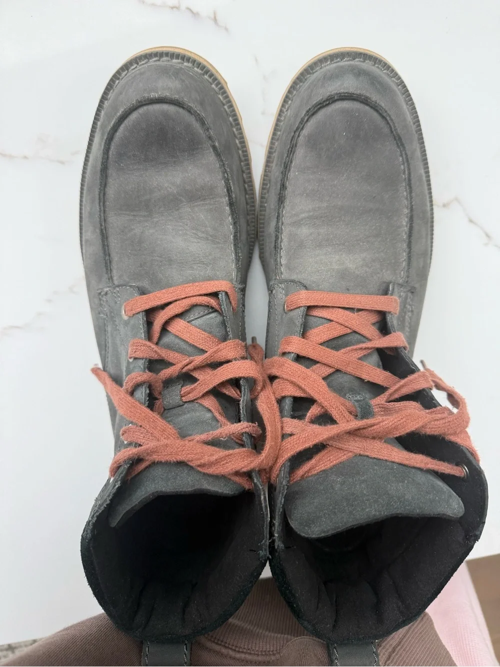 Sorel Men's Gray Leather Boots with Brown Laces